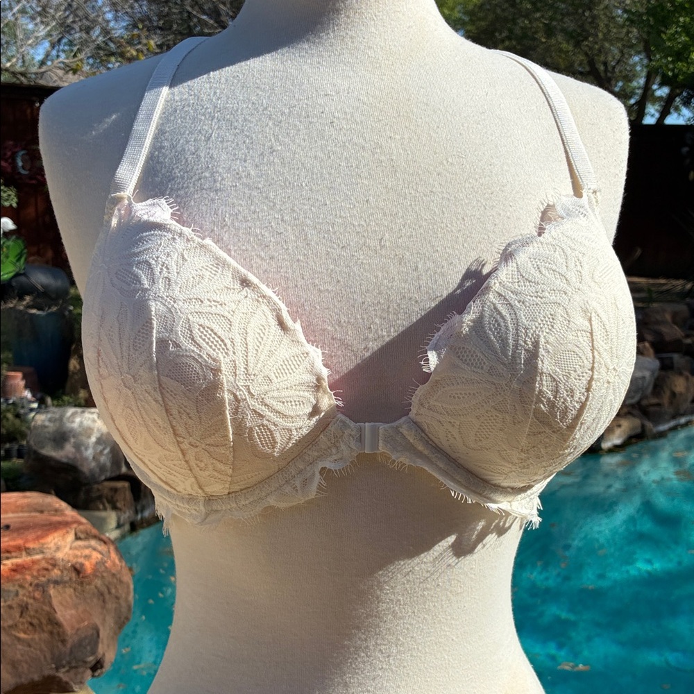 Victoria's Secret PINK Cream Lace Push-Up Bra with Floral Embroidery 36DD